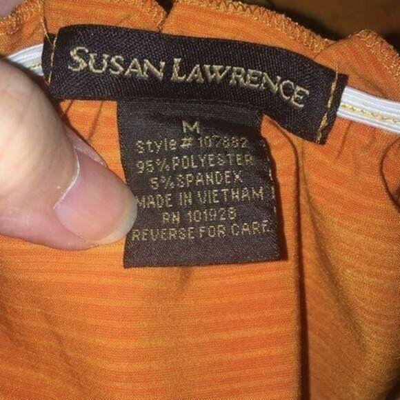 Susan Lawrence Orange Striped Tie Top Size M - Picture 3 of 4